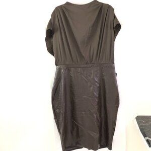 NEW Express Women's Brown Faux Leather Midi Dress Size XL Sheath High Neck